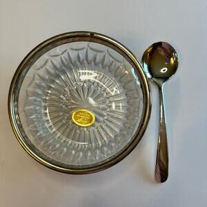 Vintage Crystal Bowl Silver Plate Spoon Sauce Bowl Set By Leonard Italy